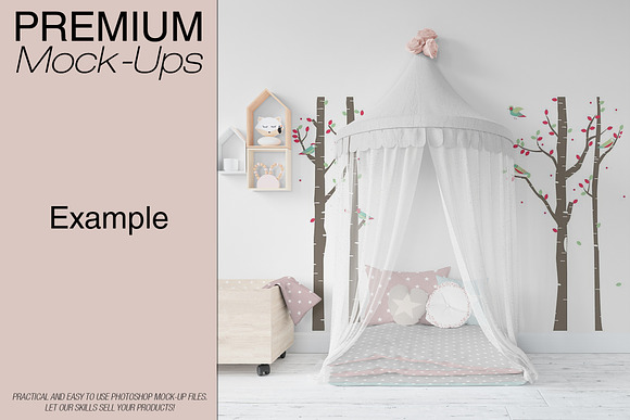Kids Bed with Drapery Wall & Frames in Product Mockups - product preview 9