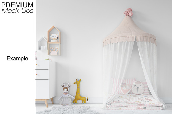 Kids Bed with Drapery Wall & Frames in Product Mockups - product preview 11
