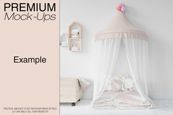 Kids Bed with Drapery Wall & Frames in Product Mockups - product preview 12
