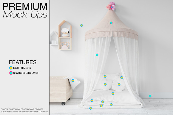 Kids Bed with Drapery Wall & Frames in Product Mockups - product preview 13
