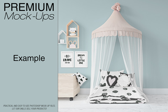 Kids Bed with Drapery Wall & Frames in Product Mockups - product preview 14