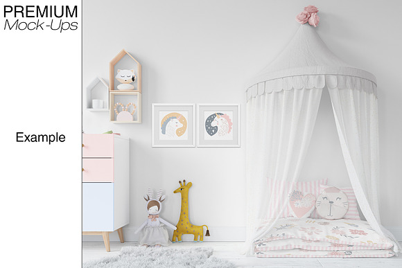 Kids Bed with Drapery Wall & Frames in Product Mockups - product preview 16