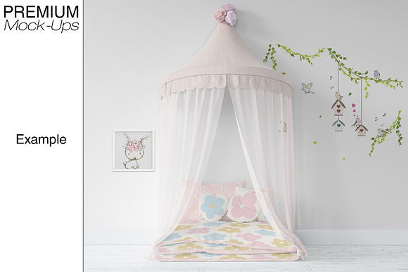 Kids Bed with Drapery Wall & Frames in Product Mockups - product preview 17