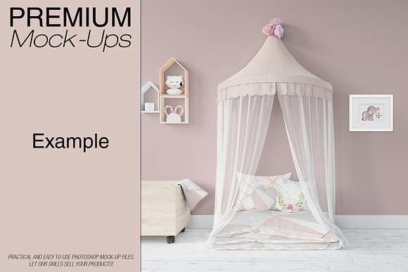 Kids Bed with Drapery Wall & Frames in Product Mockups - product preview 18