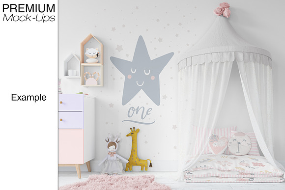 Kids Bed with Drapery Wall & Frames in Product Mockups - product preview 19