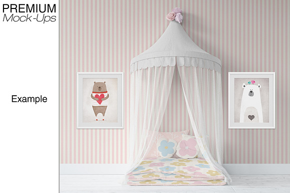 Kids Bed with Drapery Wall & Frames in Product Mockups - product preview 25