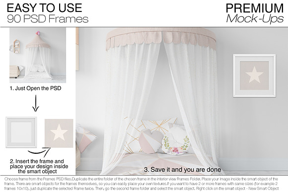 Kids Bed with Drapery Wall & Frames in Product Mockups - product preview 27