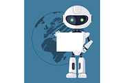 Robot with Paper and Earth Vector Illustration