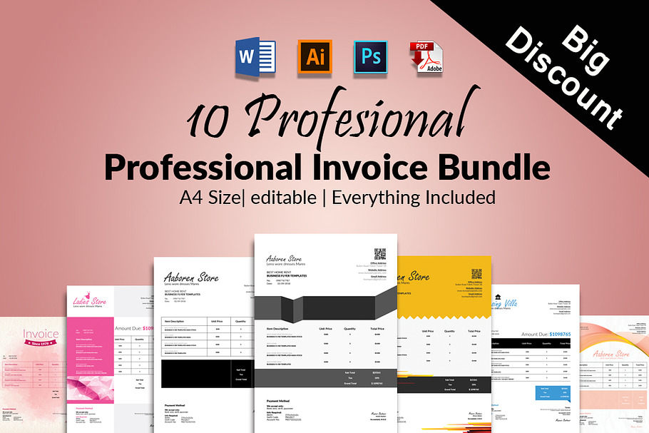 10 Invoice Bundle (Word,ai,pdf,psd)