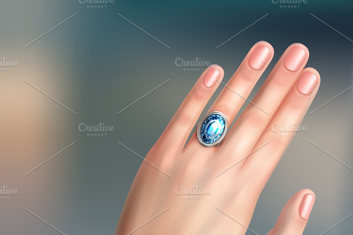 Hand with silver brilliant ring in Illustrations - product preview 8