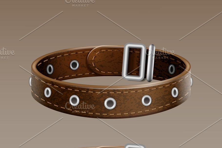 Realistic brown leather dog collar in Illustrations - product preview 8