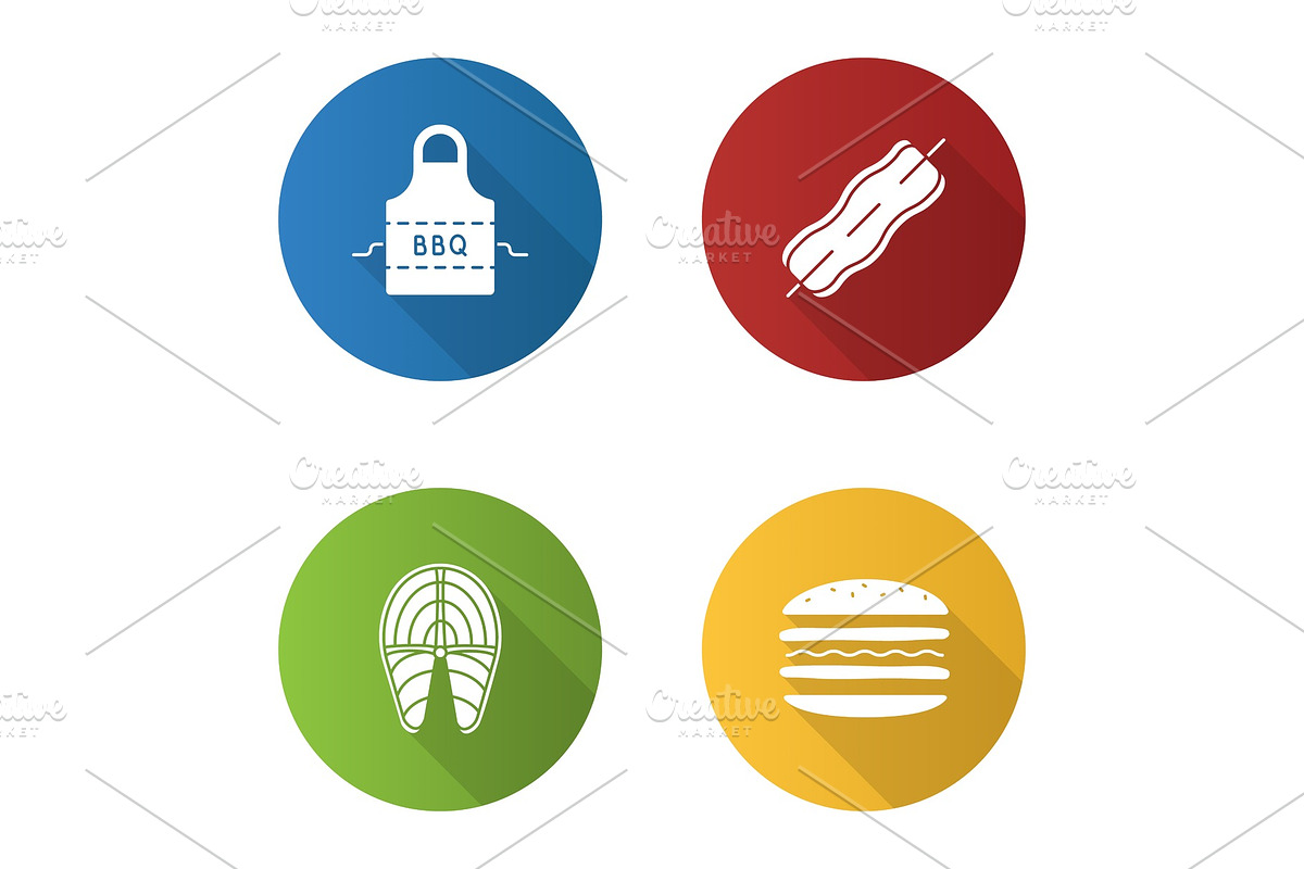 Barbecue flat design long shadow glyph icons set in Graphics - product preview 8