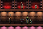 Wooden shelves with alcohol