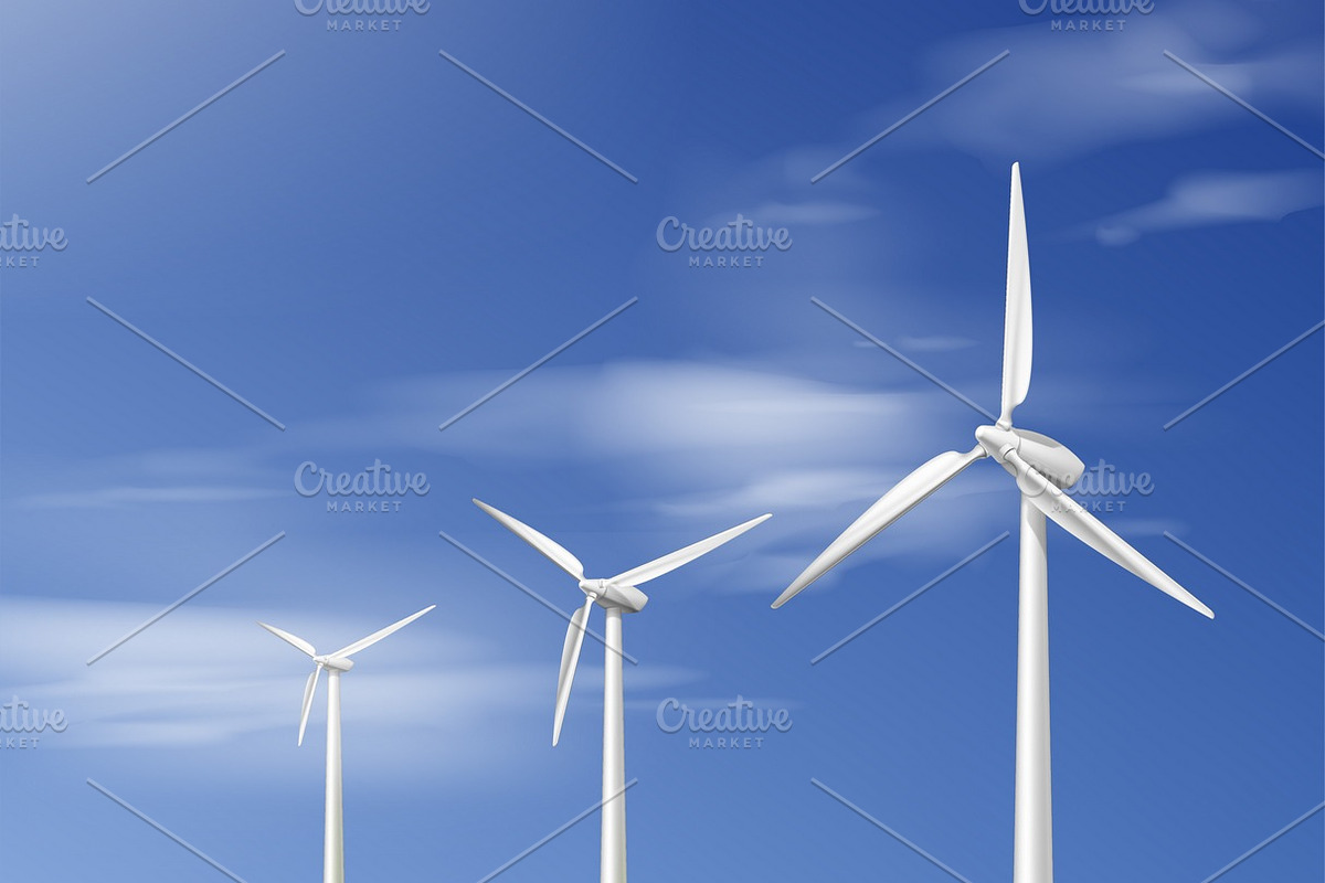 Three wind turbines in Illustrations - product preview 8