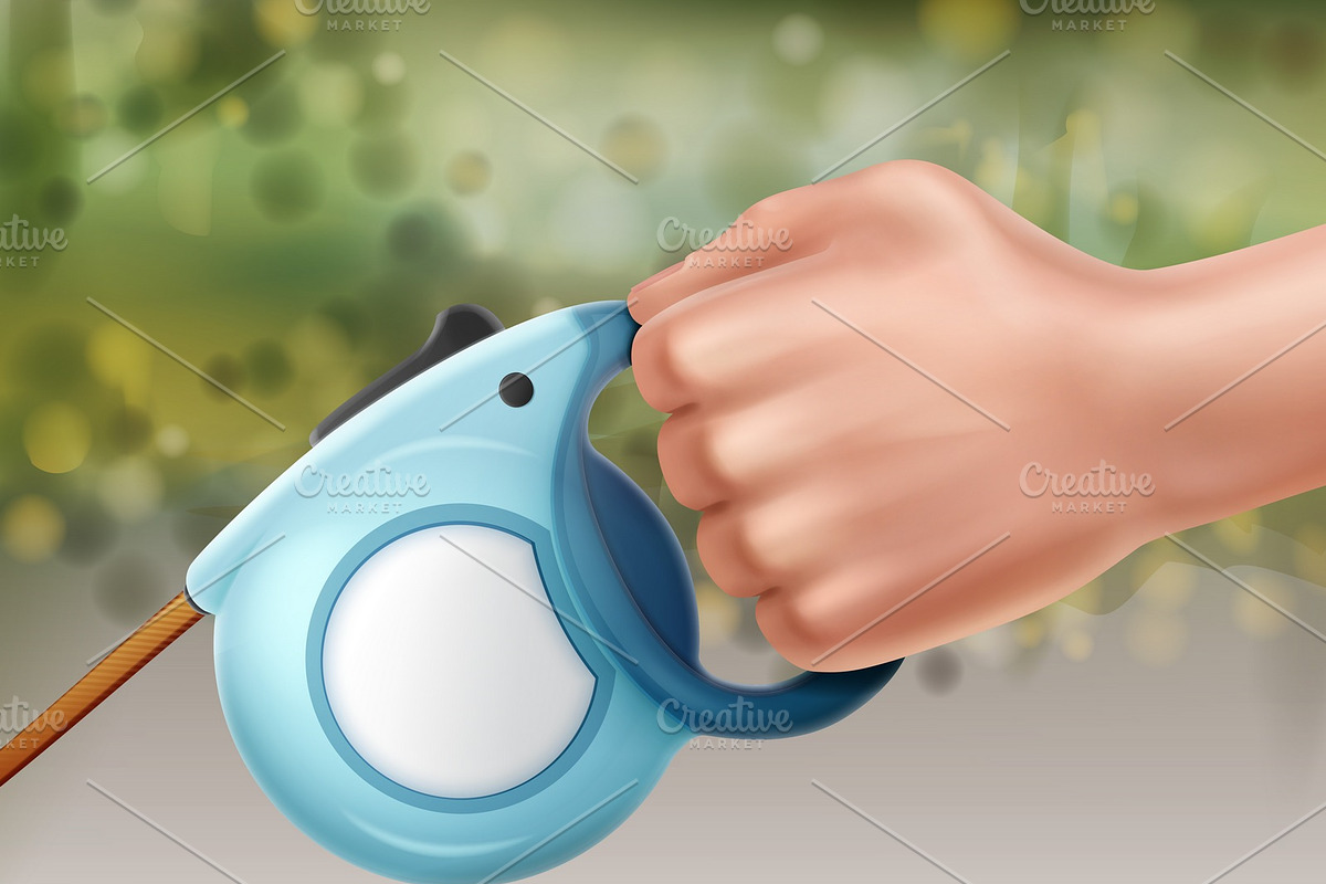 Automatic retractable leash in hand in Illustrations - product preview 8