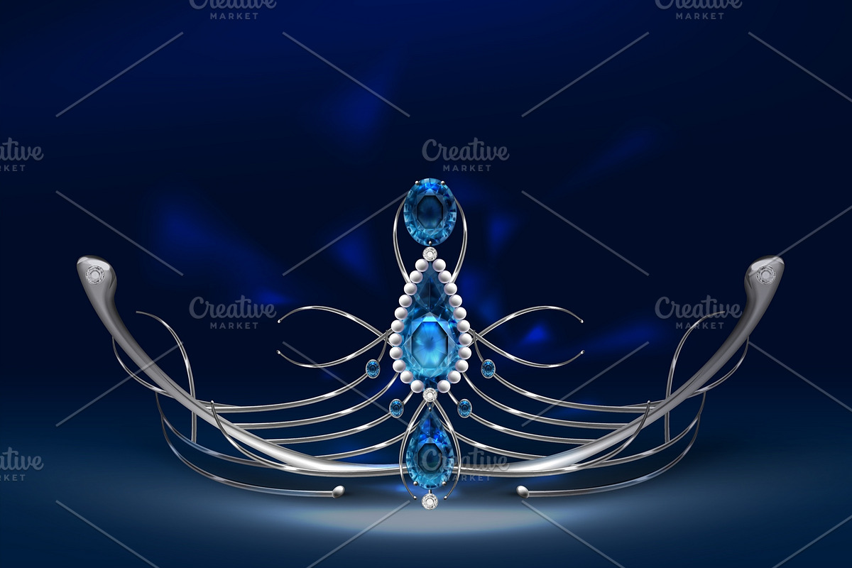 Silver diadem with sapphires in Illustrations - product preview 8