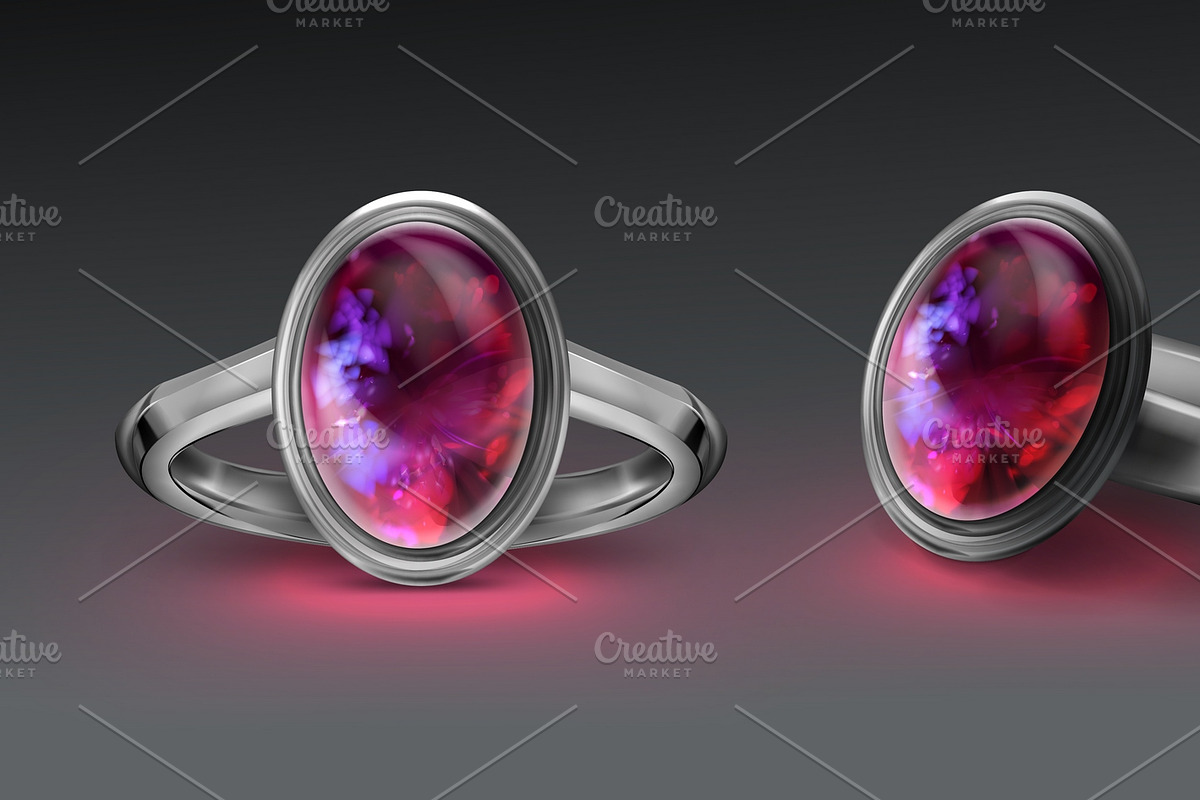 Silver ring with bright fire opal in Illustrations - product preview 8