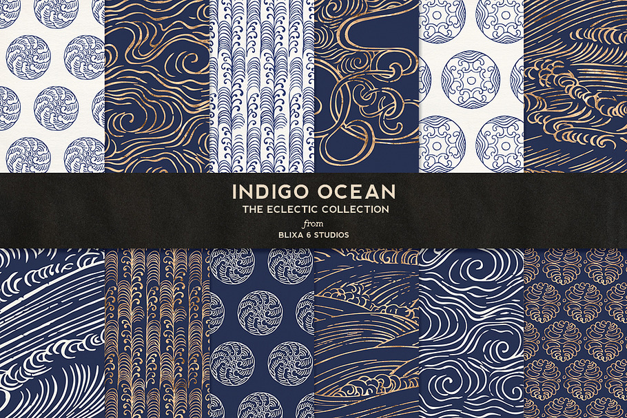 Indigo Ocean of Gold Japanese Waves