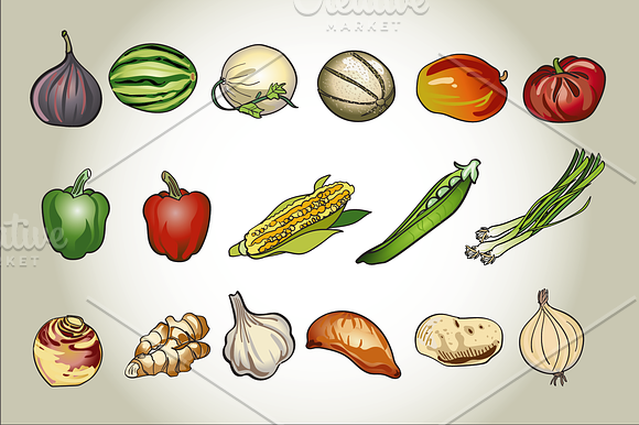 Fruit and Vegetable Vector Clip Art in Illustrations - product preview 2