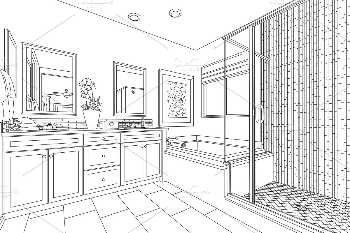 Detailed Drawing of Master Bathroom in Illustrations - product preview 8