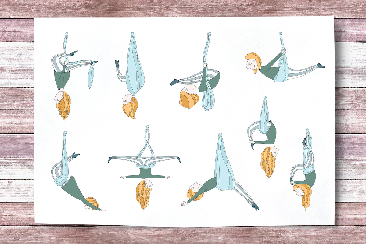 Aerial Yoga Poses Set in Illustrations - product preview 8