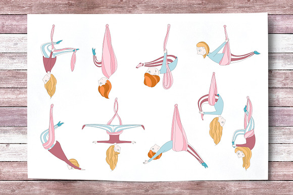 Aerial Yoga Poses Set in Illustrations - product preview 1