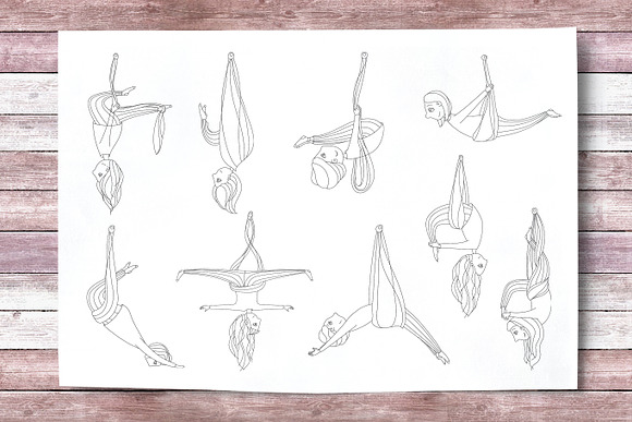 Aerial Yoga Poses Set in Illustrations - product preview 2