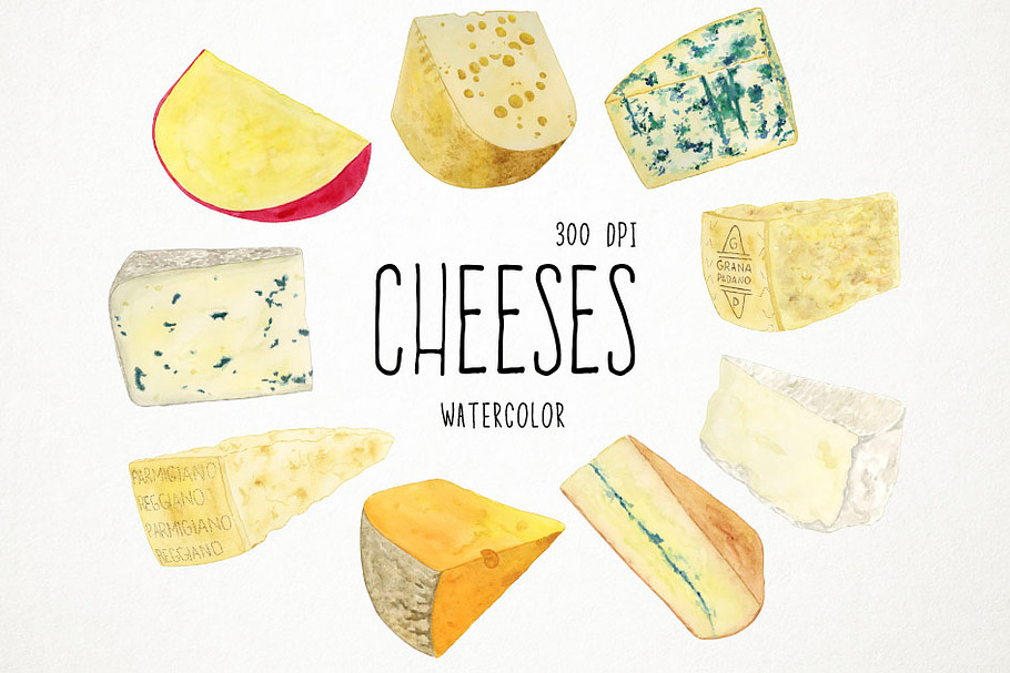 Watercolor Cheeses Clipart
