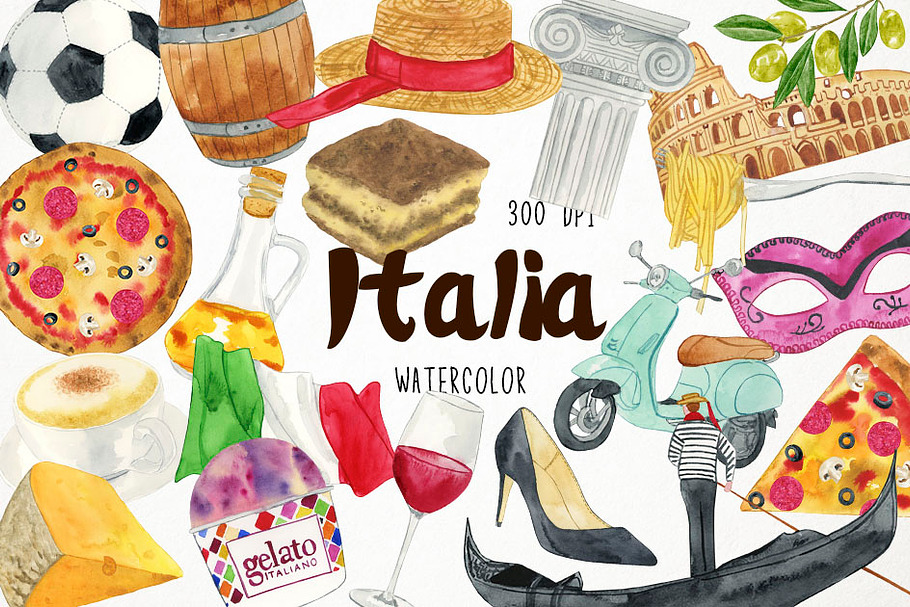 Watercolor Italy Clipart in Illustrations - product preview 8