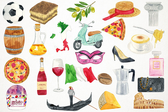 Watercolor Italy Clipart in Illustrations - product preview 1