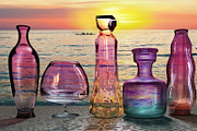 sunset sun setting send last ultraviolet ray on the set of glass jars