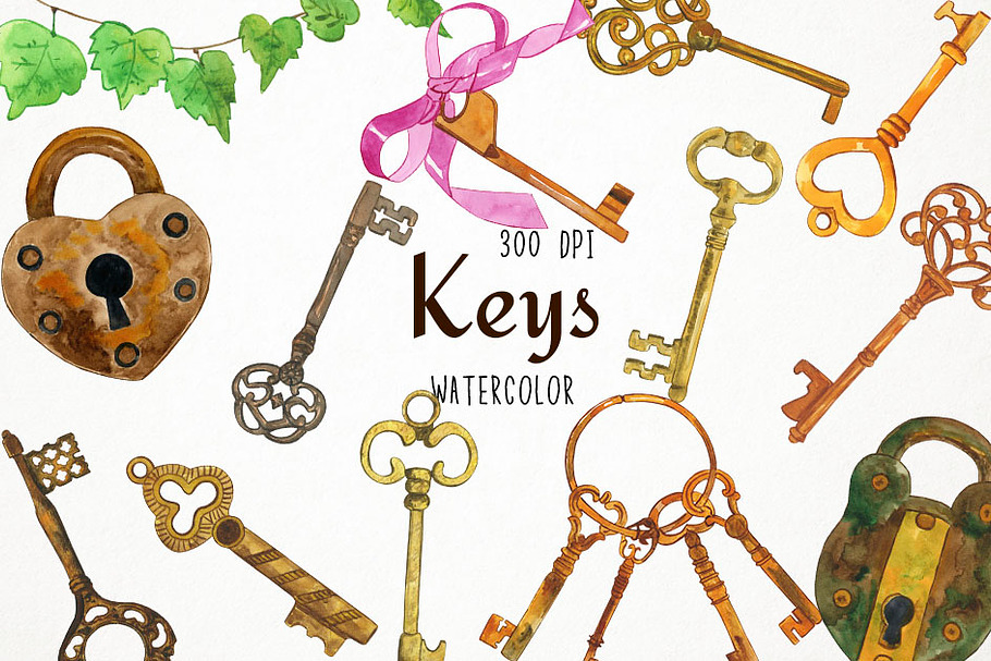 Watercolor Keys Clipart