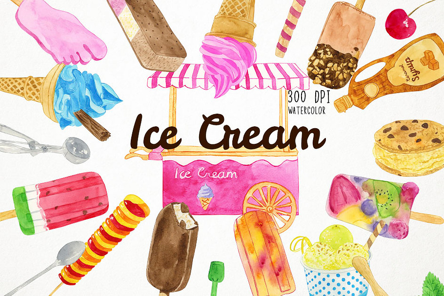 Watercoor Ice Cream Clipart in Illustrations - product preview 8