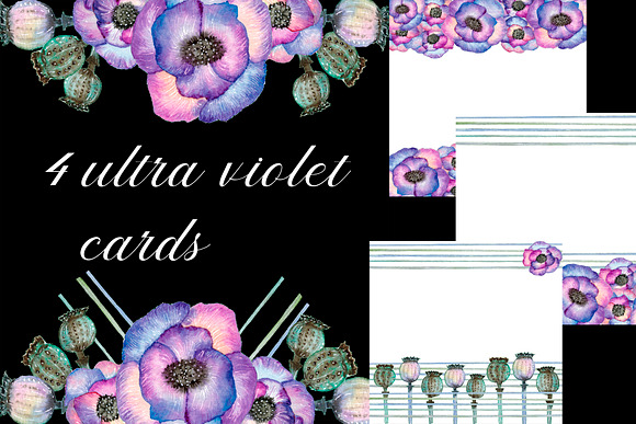 Poppies Ultraviolet. Watercolor set. in Illustrations - product preview 2