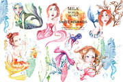 Sweet Mermaids Watercolor Illustrati