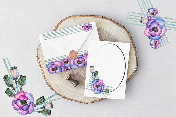 Poppies Ultraviolet. Watercolor set. in Illustrations - product preview 7