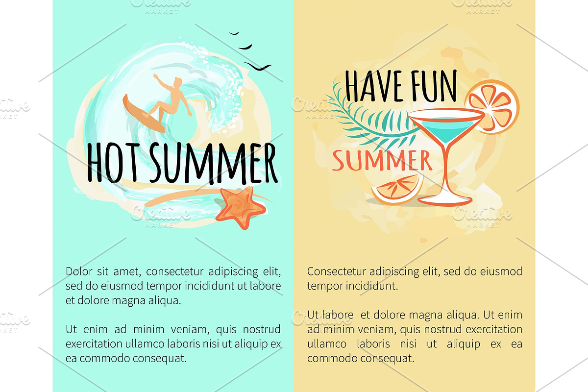 Hot Summer Sea Adventures Set of Banners with Text in Illustrations - product preview 8