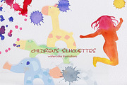 Silhouettes of children. Watercolor.