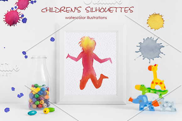 Silhouettes of children. Watercolor. in Illustrations - product preview 2