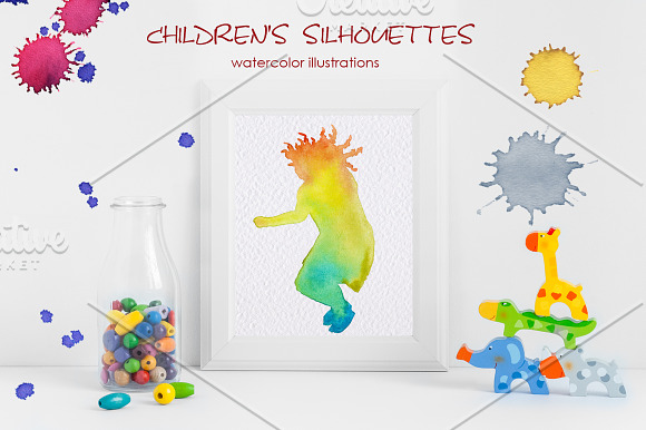 Silhouettes of children. Watercolor. in Illustrations - product preview 3