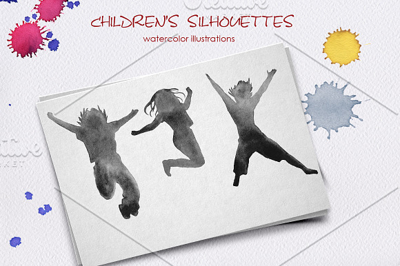 Silhouettes of children. Watercolor. in Illustrations - product preview 4