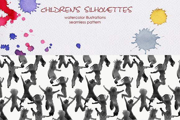 Silhouettes of children. Watercolor. in Illustrations - product preview 5