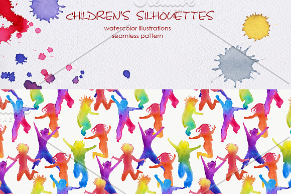 Silhouettes of children. Watercolor. in Illustrations - product preview 6