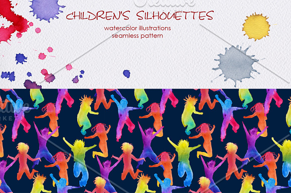 Silhouettes of children. Watercolor. in Illustrations - product preview 7