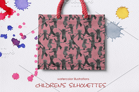 Silhouettes of children. Watercolor. in Illustrations - product preview 8