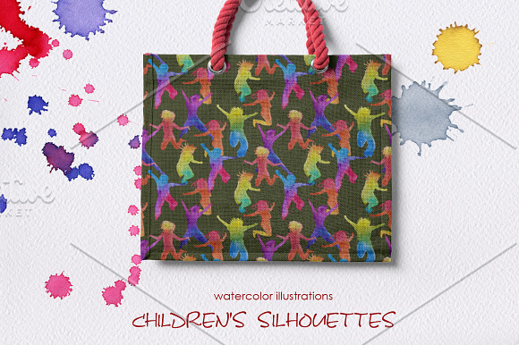 Silhouettes of children. Watercolor. in Illustrations - product preview 9