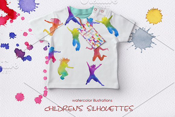 Silhouettes of children. Watercolor. in Illustrations - product preview 10