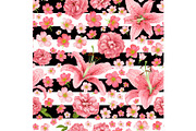 rose and lily seamless pattern. vector card.