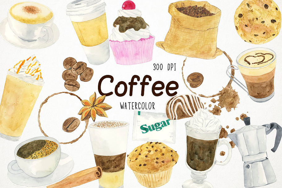 Watercolor Coffee Clipart in Illustrations - product preview 8