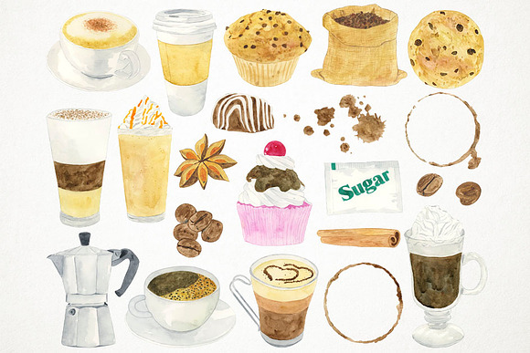 Watercolor Coffee Clipart in Illustrations - product preview 1